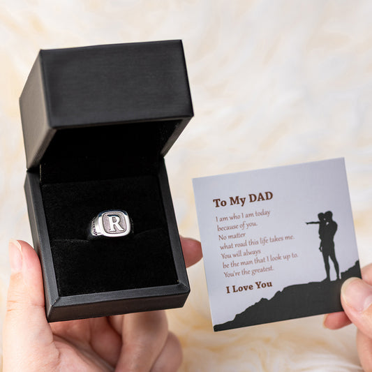 Custom Square Sterling Silver Letter Signet Ring Gift Cards & Box Set