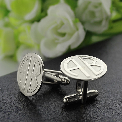 Cufflinks for Men: Disc Block Monogrammed Sterling Silver