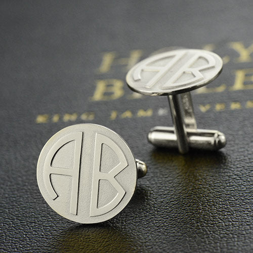 Cufflinks for Men: Disc Block Monogrammed Sterling Silver