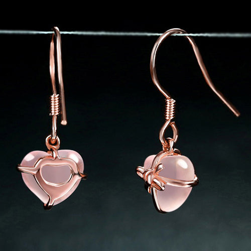 Sparkling Pink Heart-Shaped Gemstone Bowknot Earrings