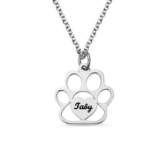 Personalized Pet Footprint Name Necklace Stainless Steel