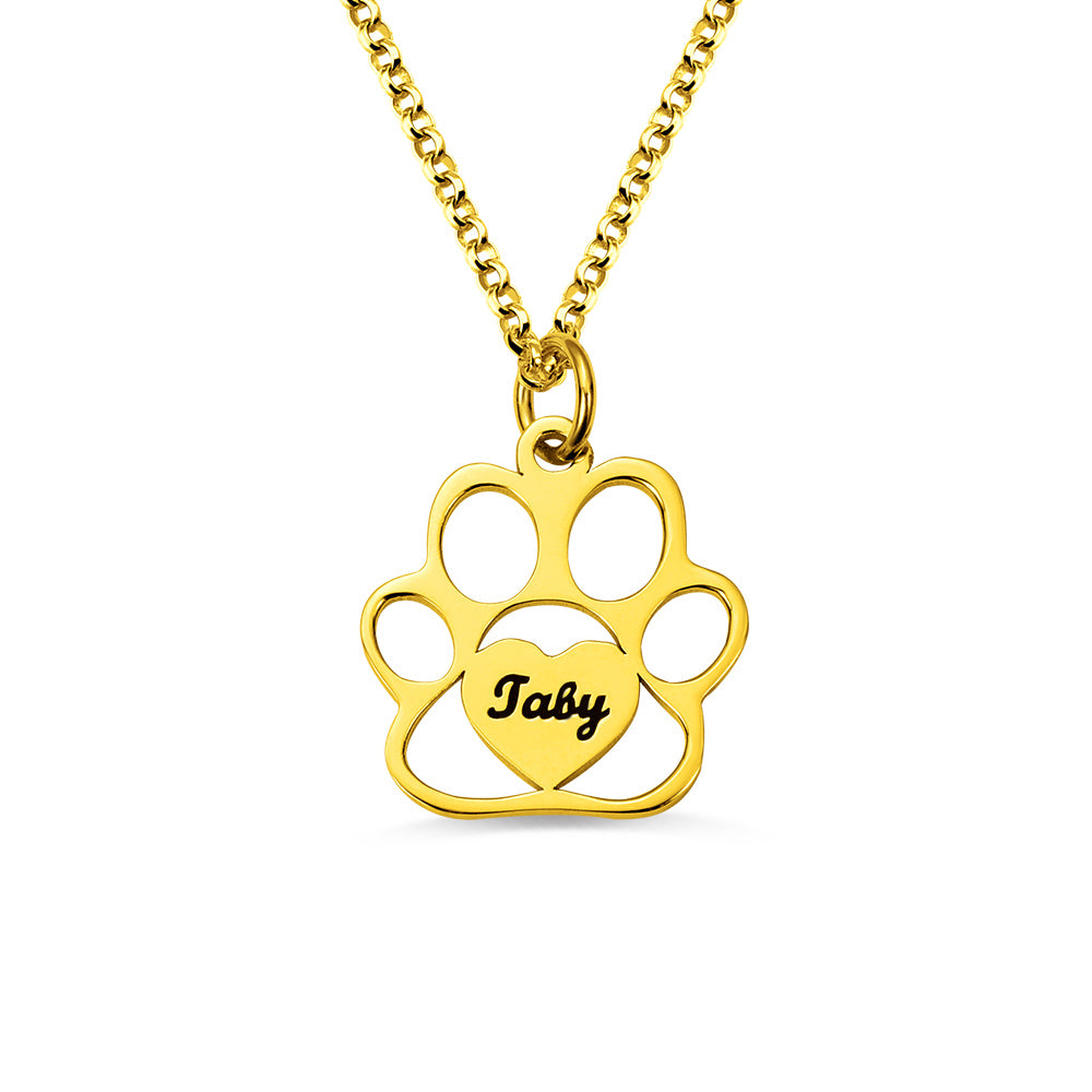 Personalized Pet Footprint Name Necklace Stainless Steel