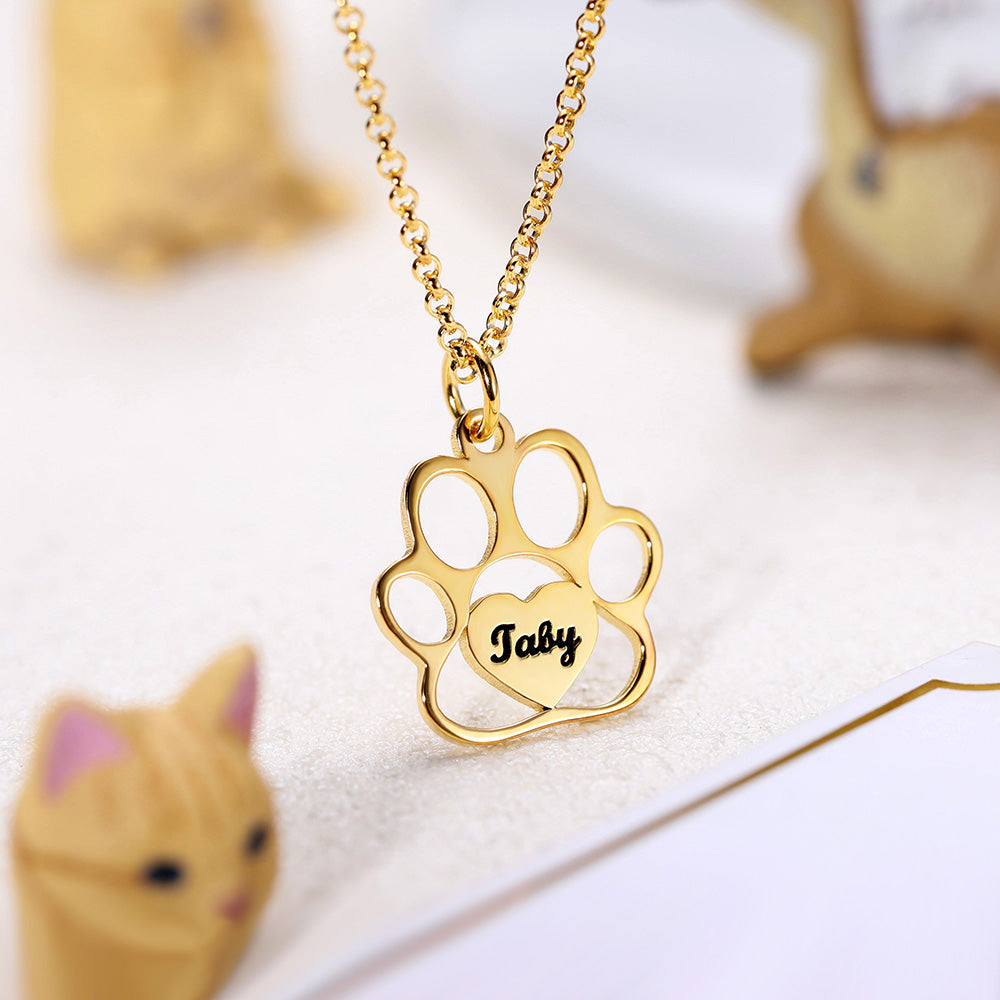 Personalized Pet Footprint Name Necklace Stainless Steel