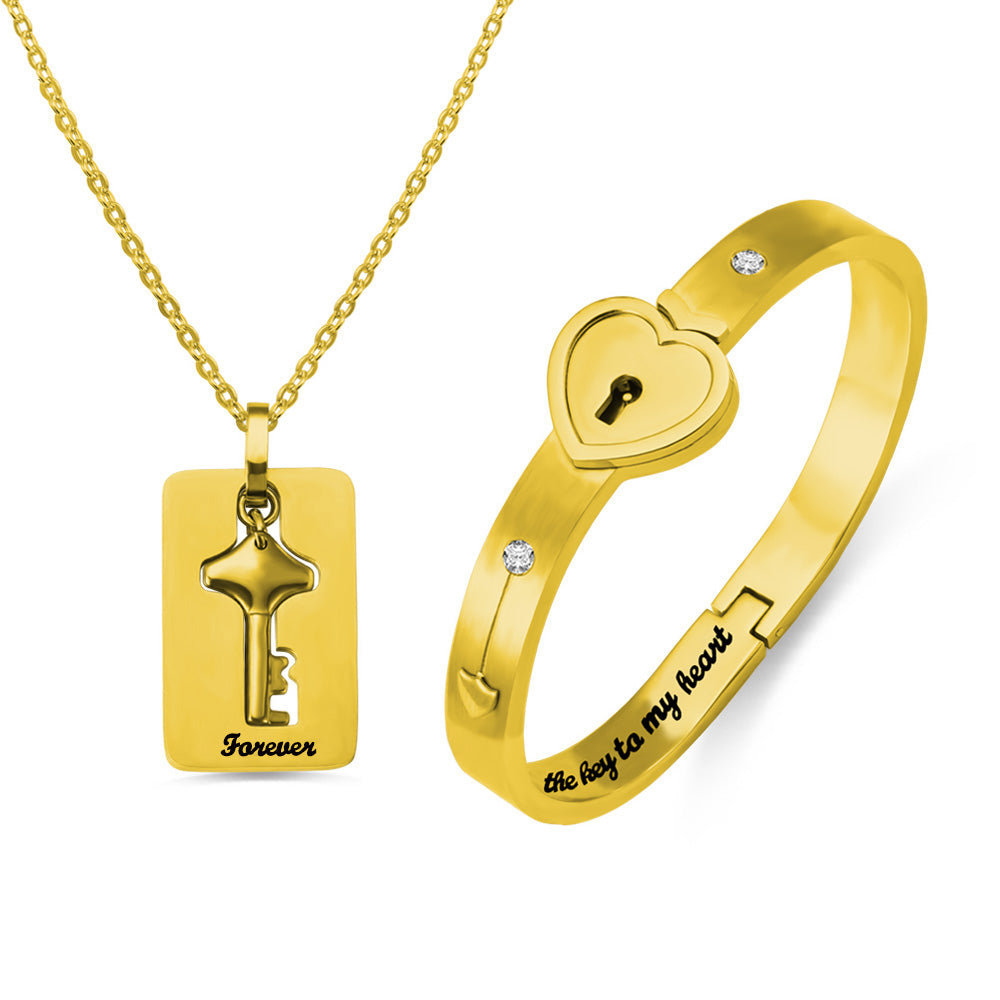 Personalized Couple's Bracelet and Key Necklace Set