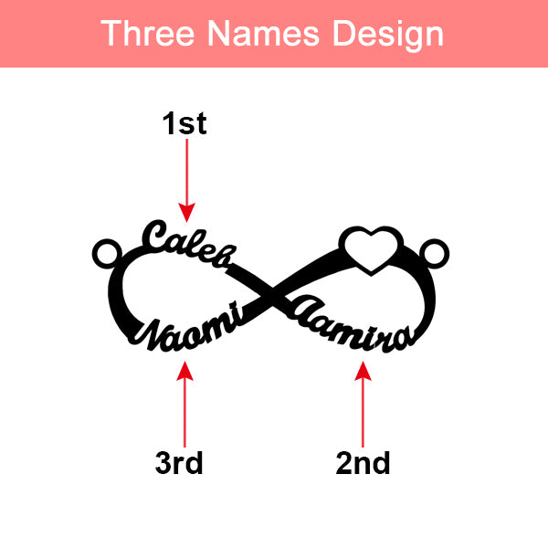 Adorable Heart Infinity 3 Names Necklace