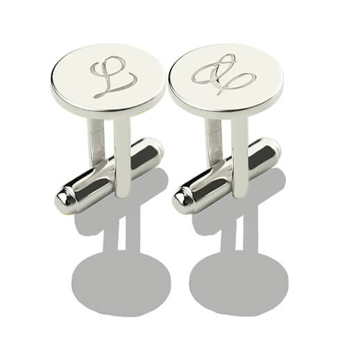 Personalized Cool Circle Initial Cufflinks Sterling Silver