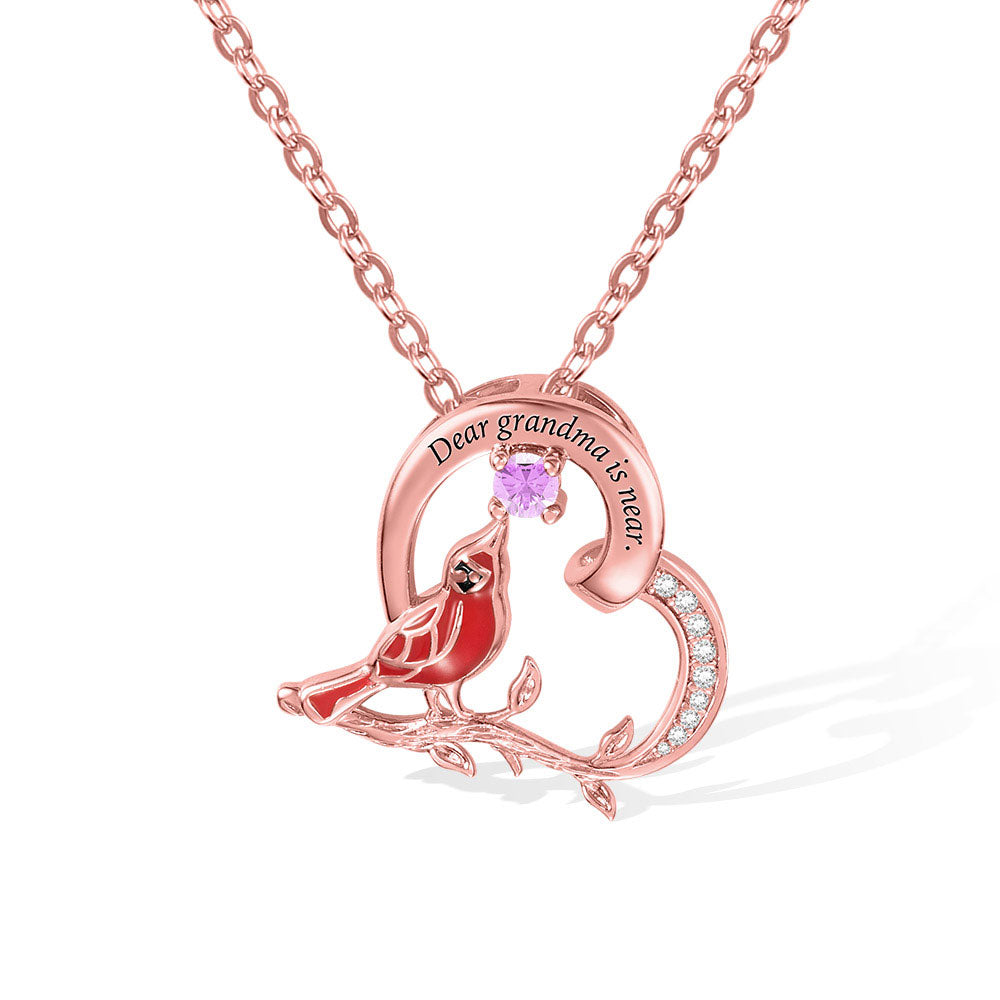 Personalized Cardinal Heart Pendant Necklace Sterling Silver 925