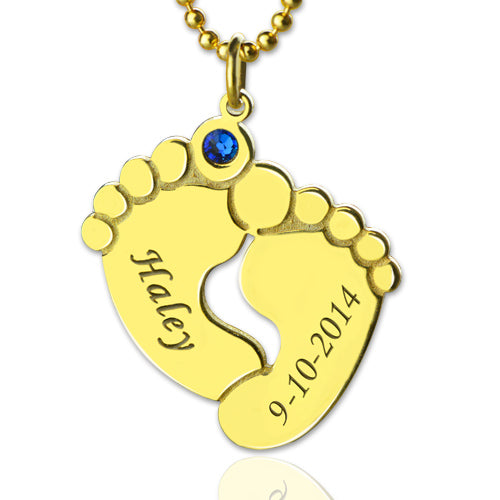 Memory Baby's Feet Charms with Birthstone 18K Gold Plated