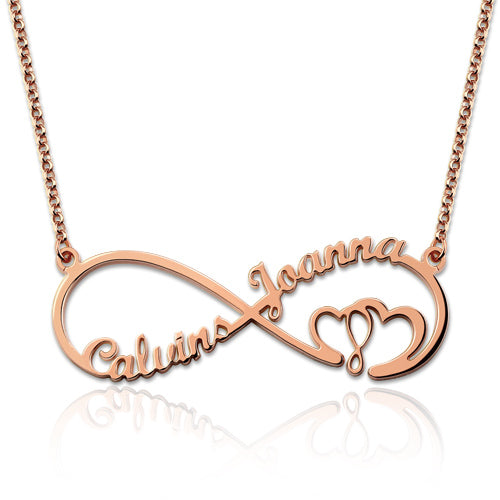 Infinity Heart In Heart 2 Names Necklace In Rose Gold