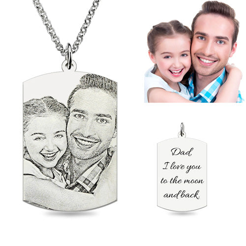 Custom Dog Tag Engraved Father & Daughter Photo Necklace