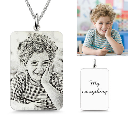 Rectangle Engraved Photo Necklace In Sterling Silver