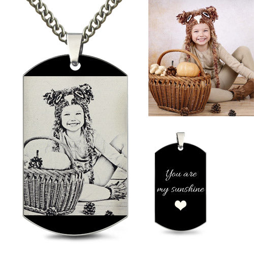 Engraved Black Dog Tag Daughter's Photo Necklace for Men