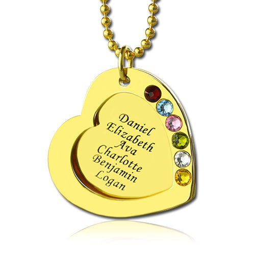 Heart Birthstones Necklace For Mother In Gold