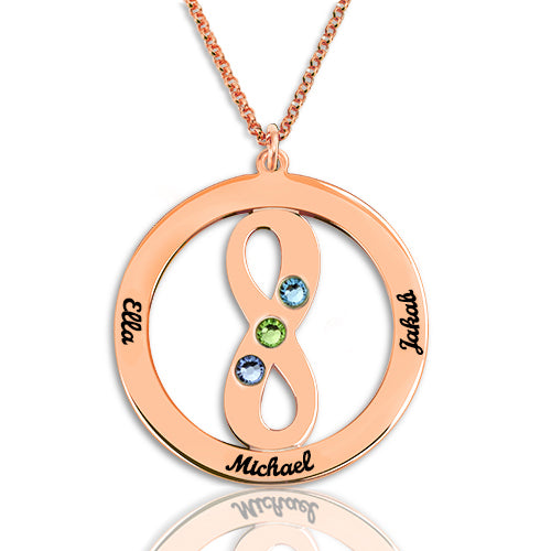 Circle Name Necklace with Infinity Symbol In Rose Gold