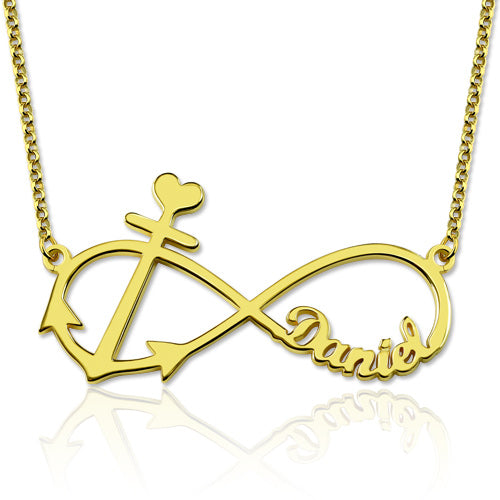 Forever Love Infinity Anchor Name Necklace Gold Plated