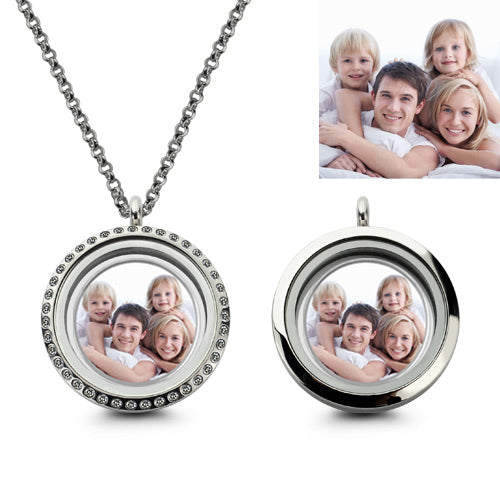 Floating Locket Photo Necklace Stainless Steel