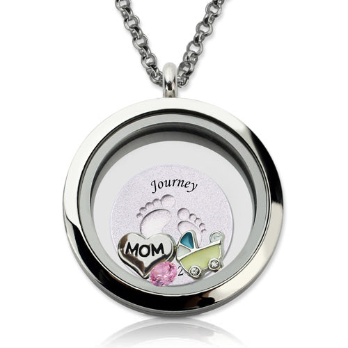 Birthday Floating Locket Gifts for Mom with Baby Feet Charm