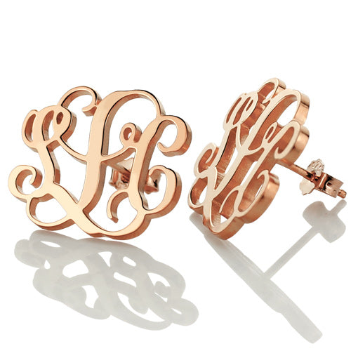 Monogram Stud Earring 18K Rose Gold Plated Silver