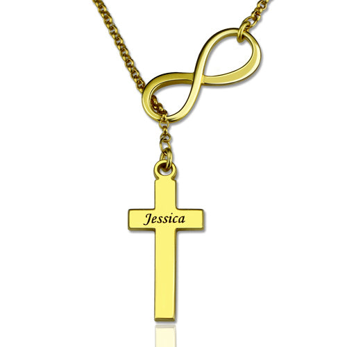 Infinity Symbol Cross Name Necklace 18K Gold Plated