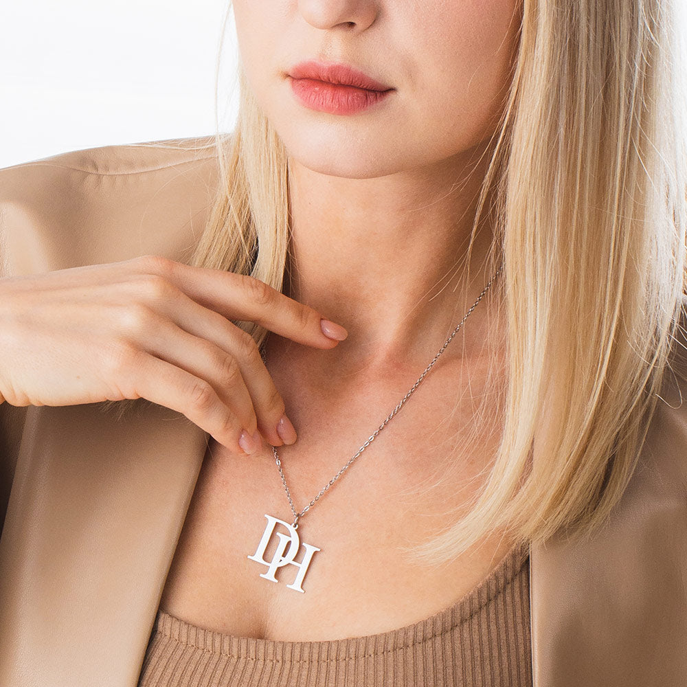 Stainless Steel/Custom Two Initials Necklace, Minimalist Double Letters Pendant, Sterling Silver/Stainless Steel Couple Necklace, Gift for Lover/Partner/Best Friend