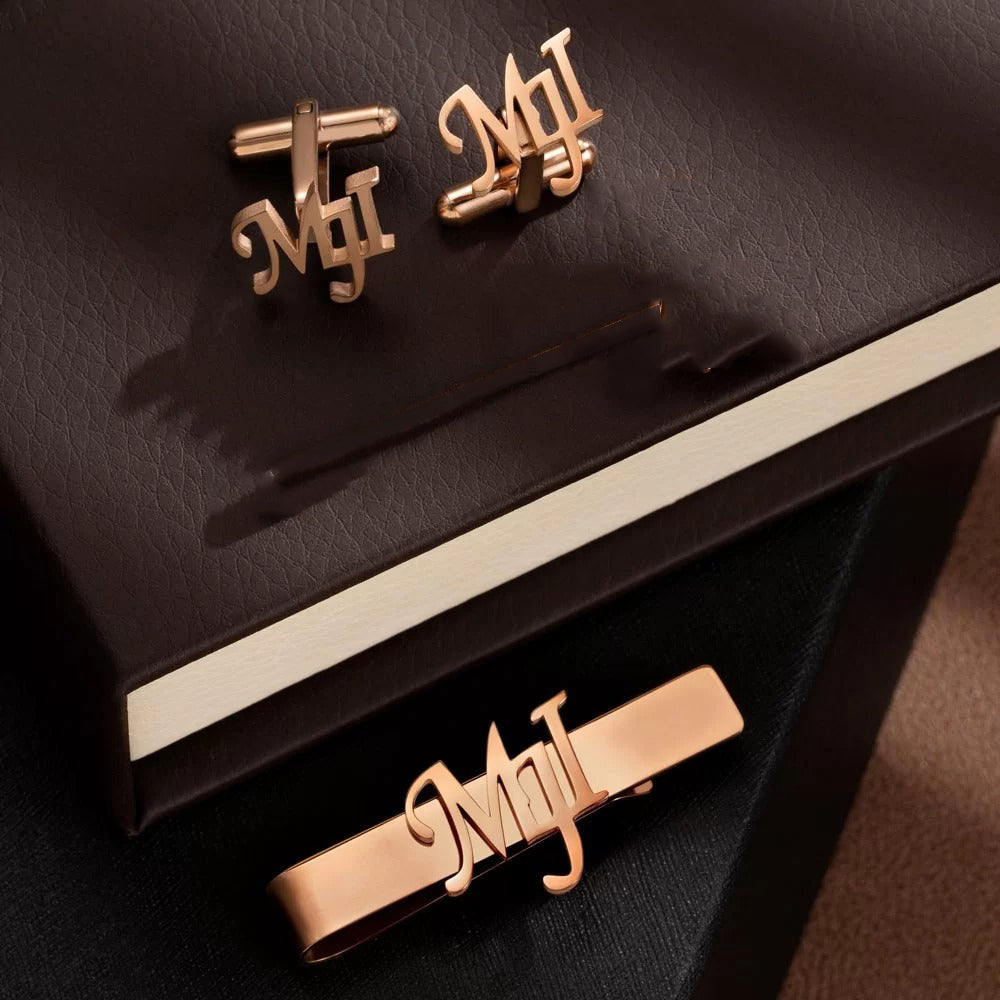 Personalized Cufflinks Tie Bar for Men/Cufflinks + Tie Bar