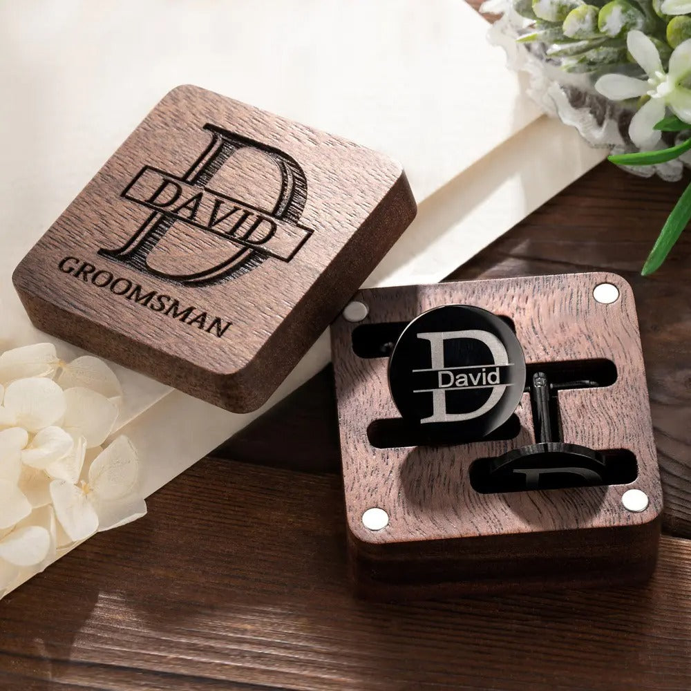 Cufflink with Box/Personalized Groomsmen Cufflinks, Engraved Cufflink with Box, Cufflink Set for Men, Father of the Bride Gifts