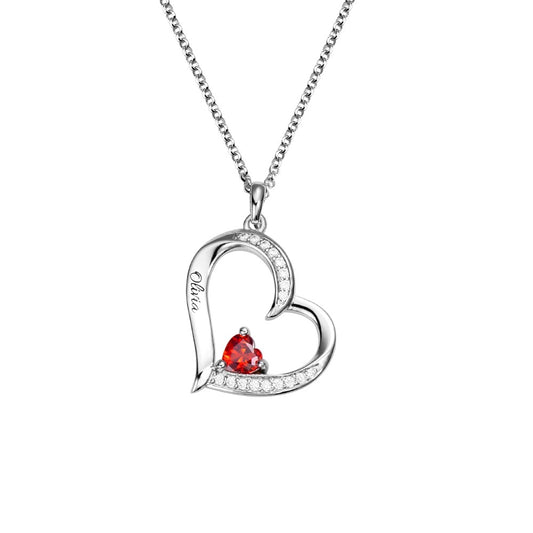 Heart-shaped Birthstone Family  Silver 925 Necklace with Customized 1 Name