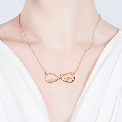 Infinity Heart In Heart 2 Names Necklace In Rose Gold