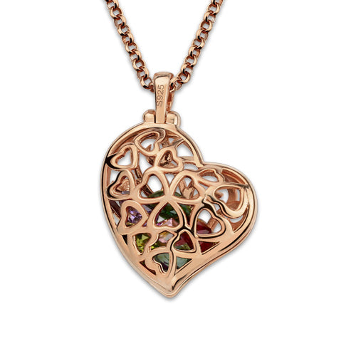 Heart Cage Family Tree Necklace With Birthstones In Rose Gold