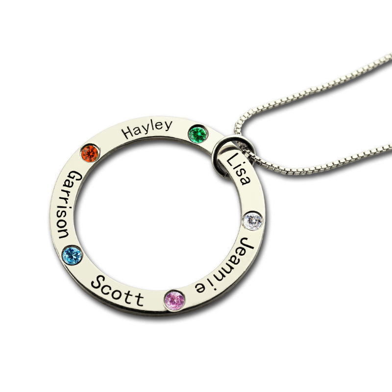 Personalized Circle of Life Necklace Engraved Birthstone