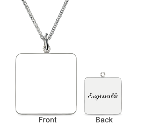 Square Engraved Photo Necklace In Sterling Silver