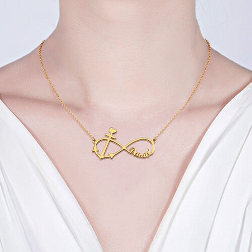 Forever Love Infinity Anchor Name Necklace Gold Plated