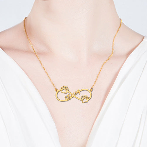 Cute Infinity Necklace With Dog Paw Gold Plated