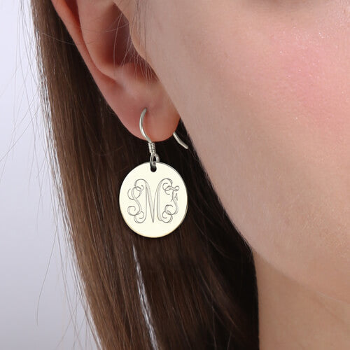 Disc Signet Monogrammed Earrings Sterling Silver