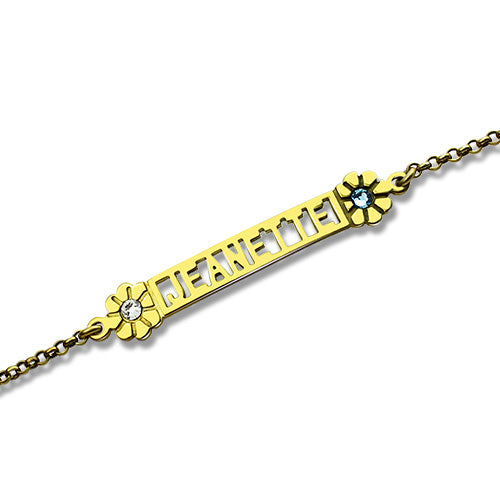 Personalized Birthstone Name Bracelet for Her 18k Gold Plated