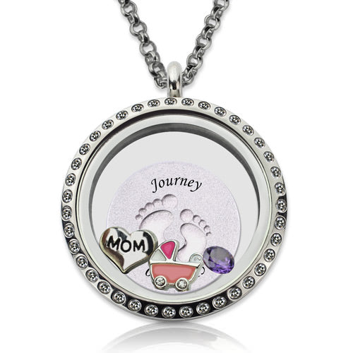 Birthday Floating Locket Gifts for Mom with Baby Feet Charm