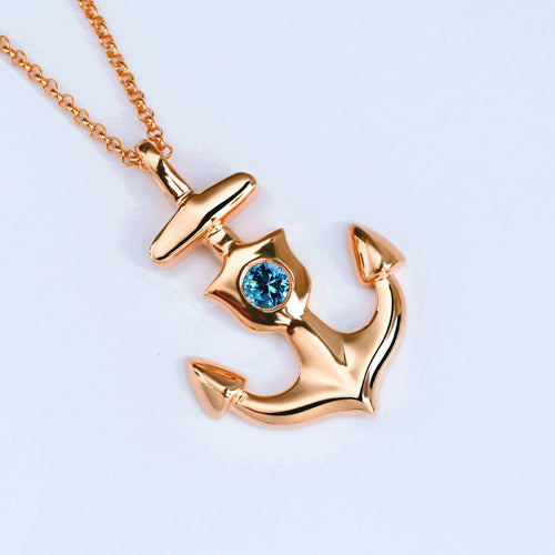 Personalized Anchor Necklace With Birthstone In Rose Gold