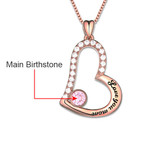 "Love You Mom " Birthstone Necklace In Rose Gold