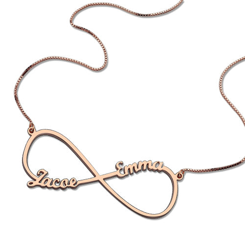 Custom Infinity Necklace with Two Names In Rose Gold