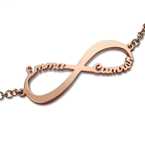 Personalized Infinity Symbol 2 Names Bracelet In Rose Gold