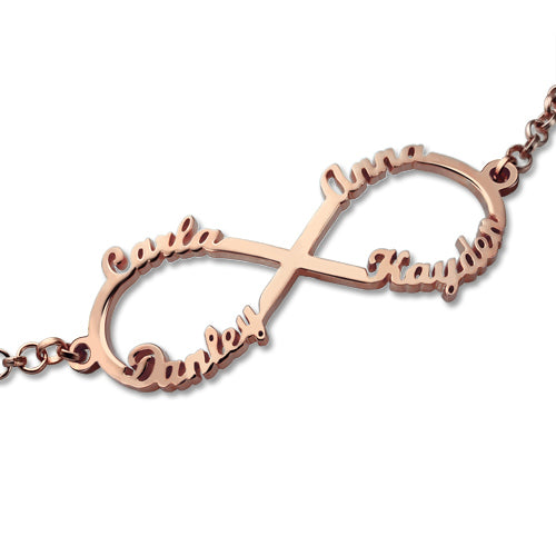 Personalized Infinity Four Names Bracelet In Rose Gold