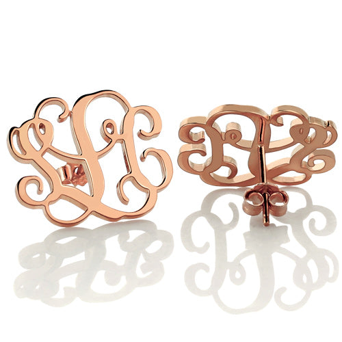 Monogram Stud Earring 18K Rose Gold Plated Silver