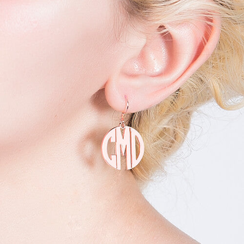 Personalized Block Monogram Earrings In Rose Gold