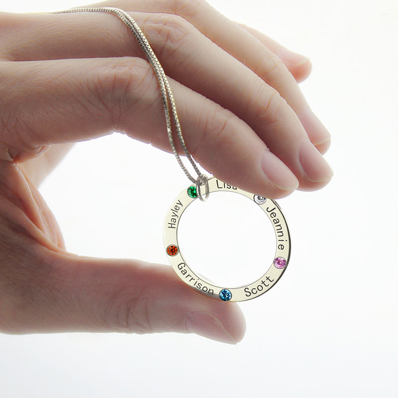 Personalized Circle of Life Necklace Engraved Birthstone