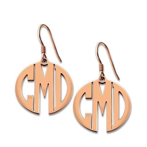 Personalized Block Monogram Earrings In Rose Gold