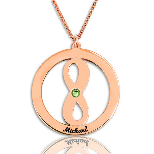 Circle Name Necklace with Infinity Symbol In Rose Gold