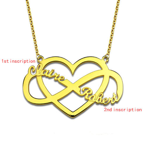 Infinity and Heart Couple Name Necklace 18K Gold Plated