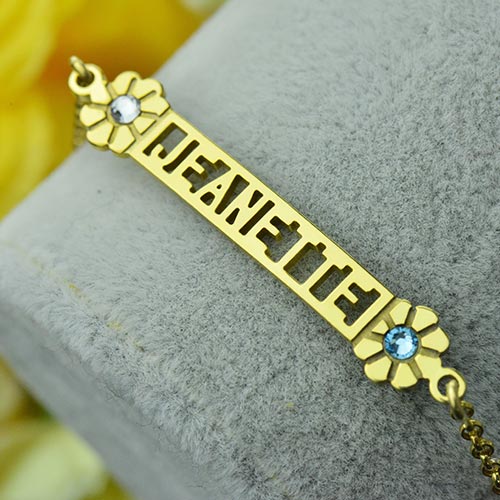 Personalized Birthstone Name Bracelet for Her 18k Gold Plated