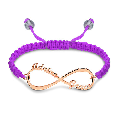 Personalized Infinity 2 Names Cord Bracelet In Rose Gold