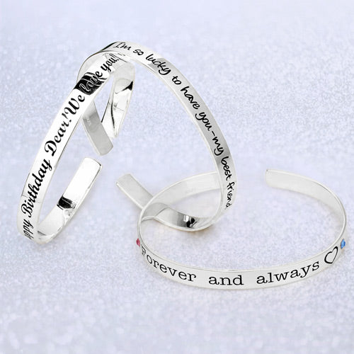 Personalized Engraved Bangle With Birthstones Silver